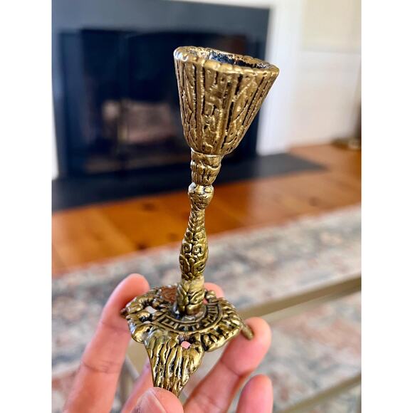 Vtg Mid Century Judaica Brass Brutalist Shabbat Candle Holder - Picture 5 of 10